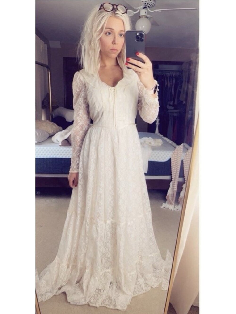 Vintage 70s Gunne Sax Bridal Collection Wedding Dress Lace Boho Renaissance